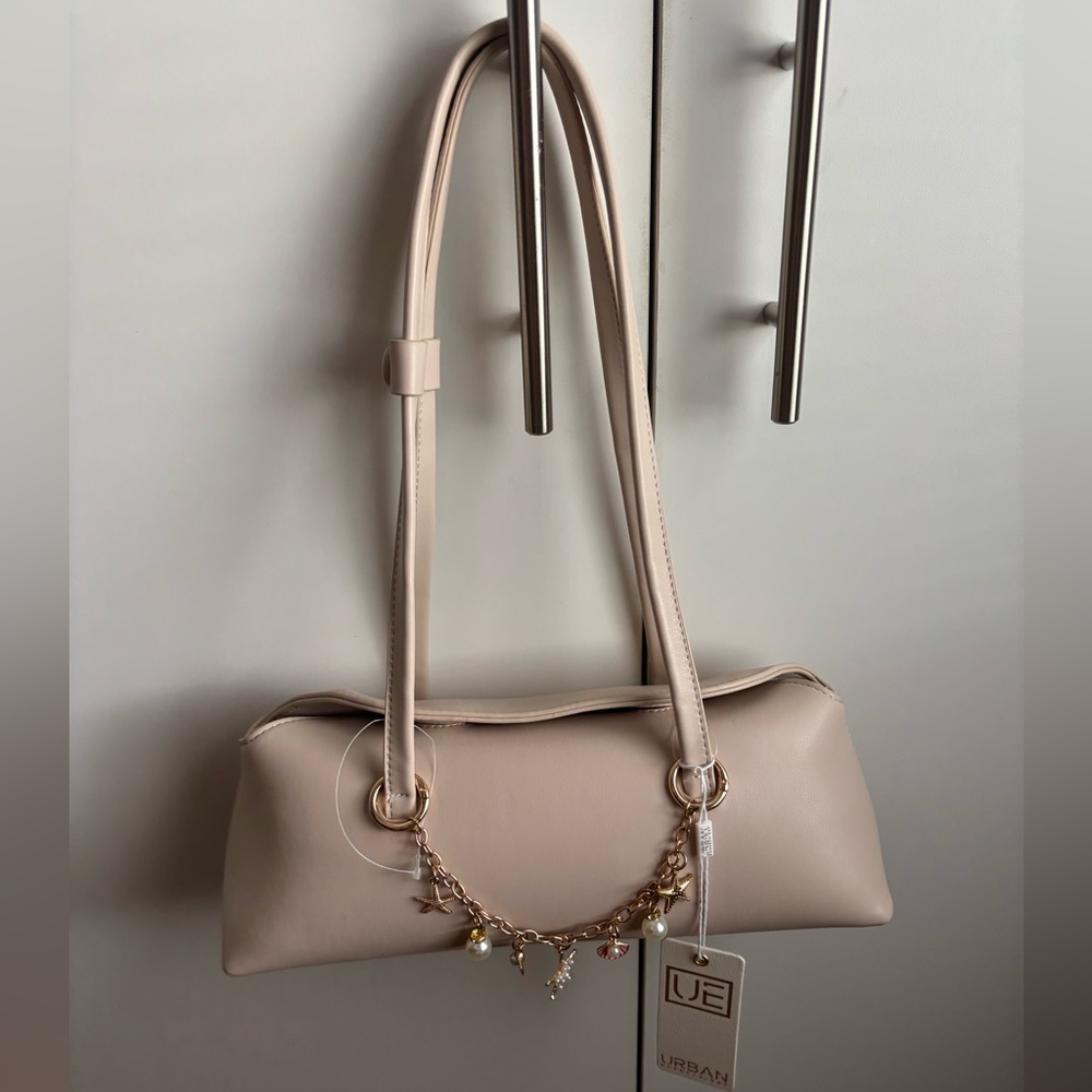 Urban Expressions Blush Beige Shoulder Bag with Gold Charm Chain